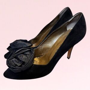 Vintage 1990’s Yves Saint Laurent Black Heels w/ satin rosettes.